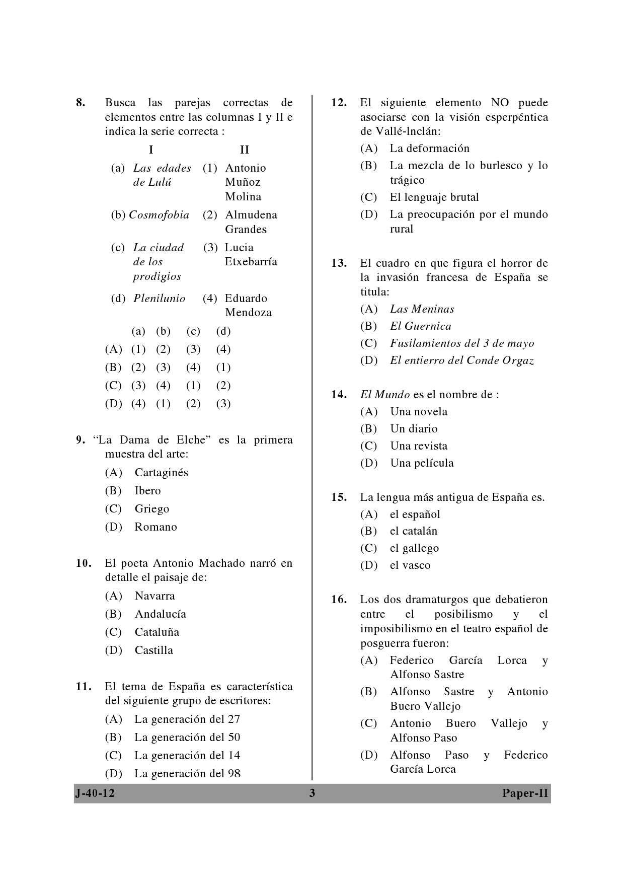 UGC NET Spanish Question Paper II June 2012 3