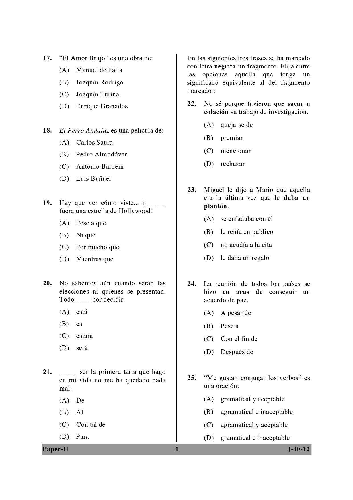 UGC NET Spanish Question Paper II June 2012 4