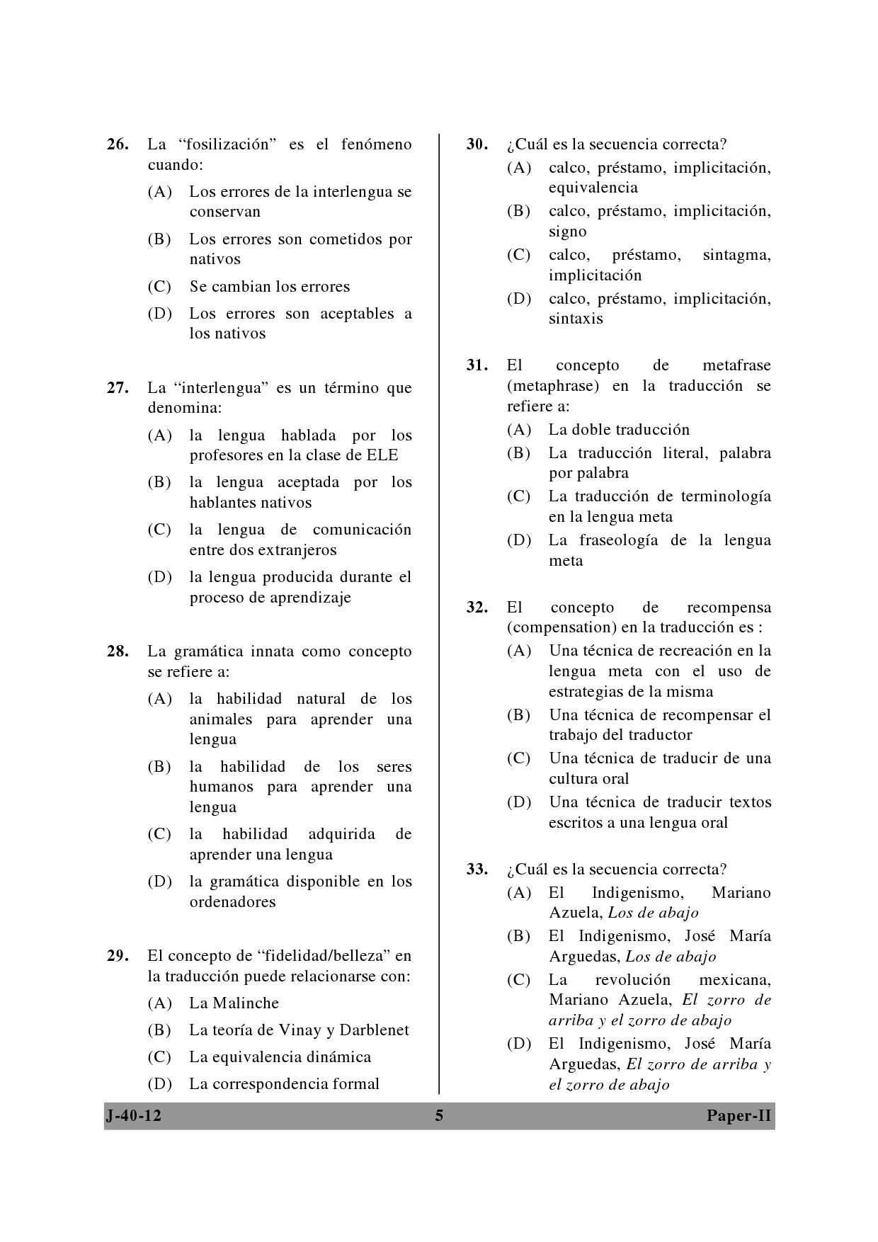 UGC NET Spanish Question Paper II June 2012 5