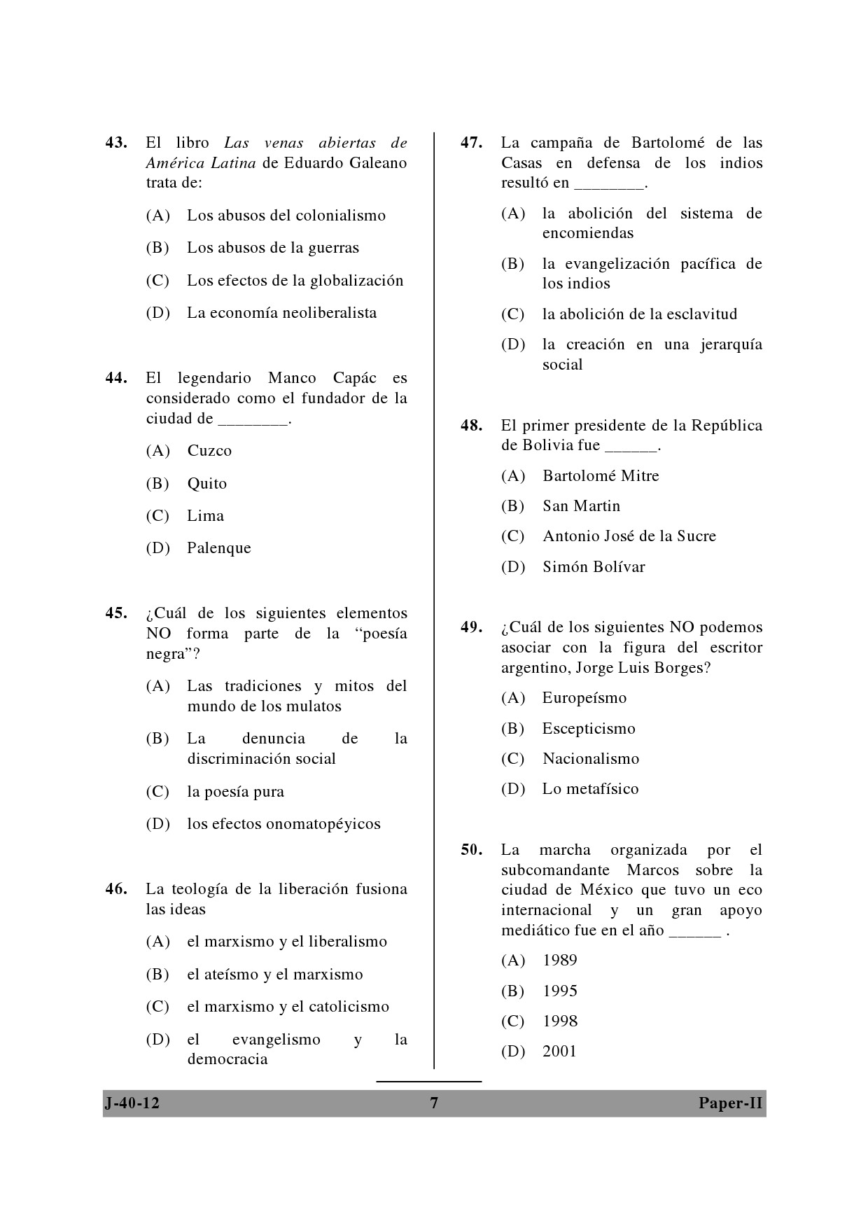 UGC NET Spanish Question Paper II June 2012 7