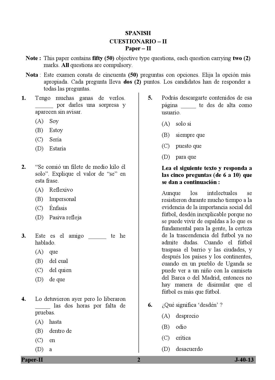 UGC NET Spanish Question Paper II June 2013 2