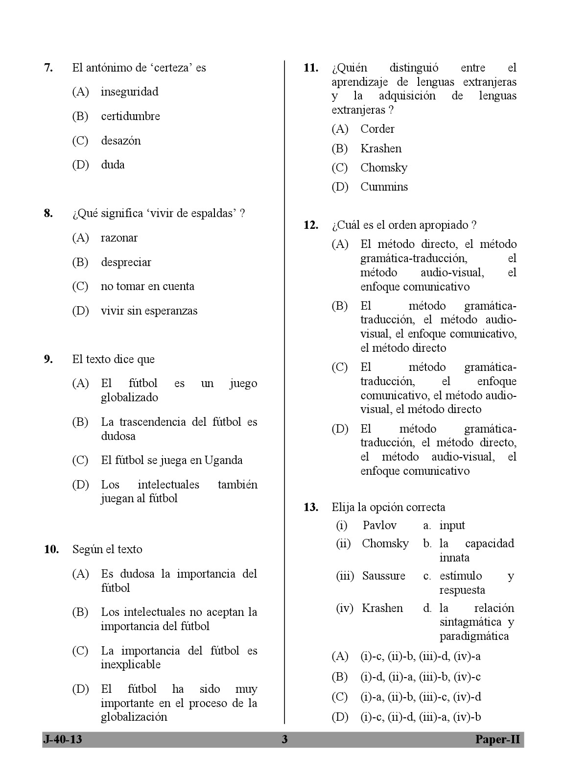 UGC NET Spanish Question Paper II June 2013 3