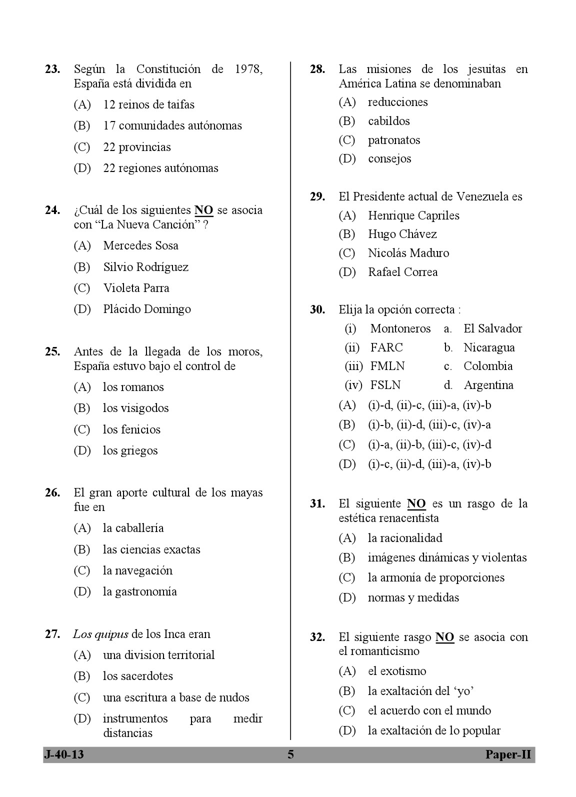 UGC NET Spanish Question Paper II June 2013 5