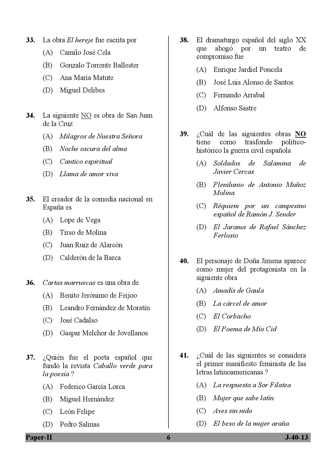 UGC NET Spanish Question Paper II June 2013 6