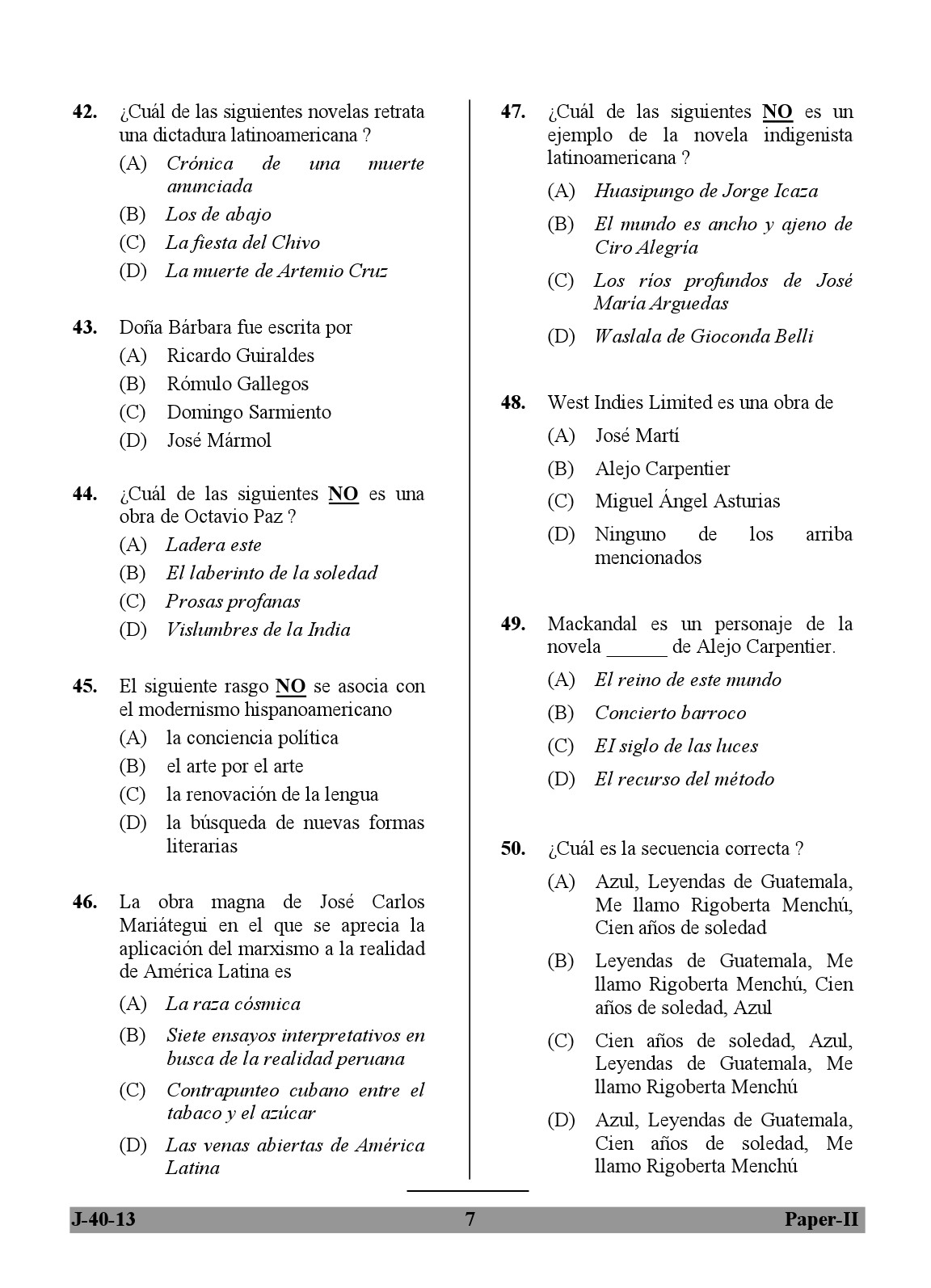 UGC NET Spanish Question Paper II June 2013 7