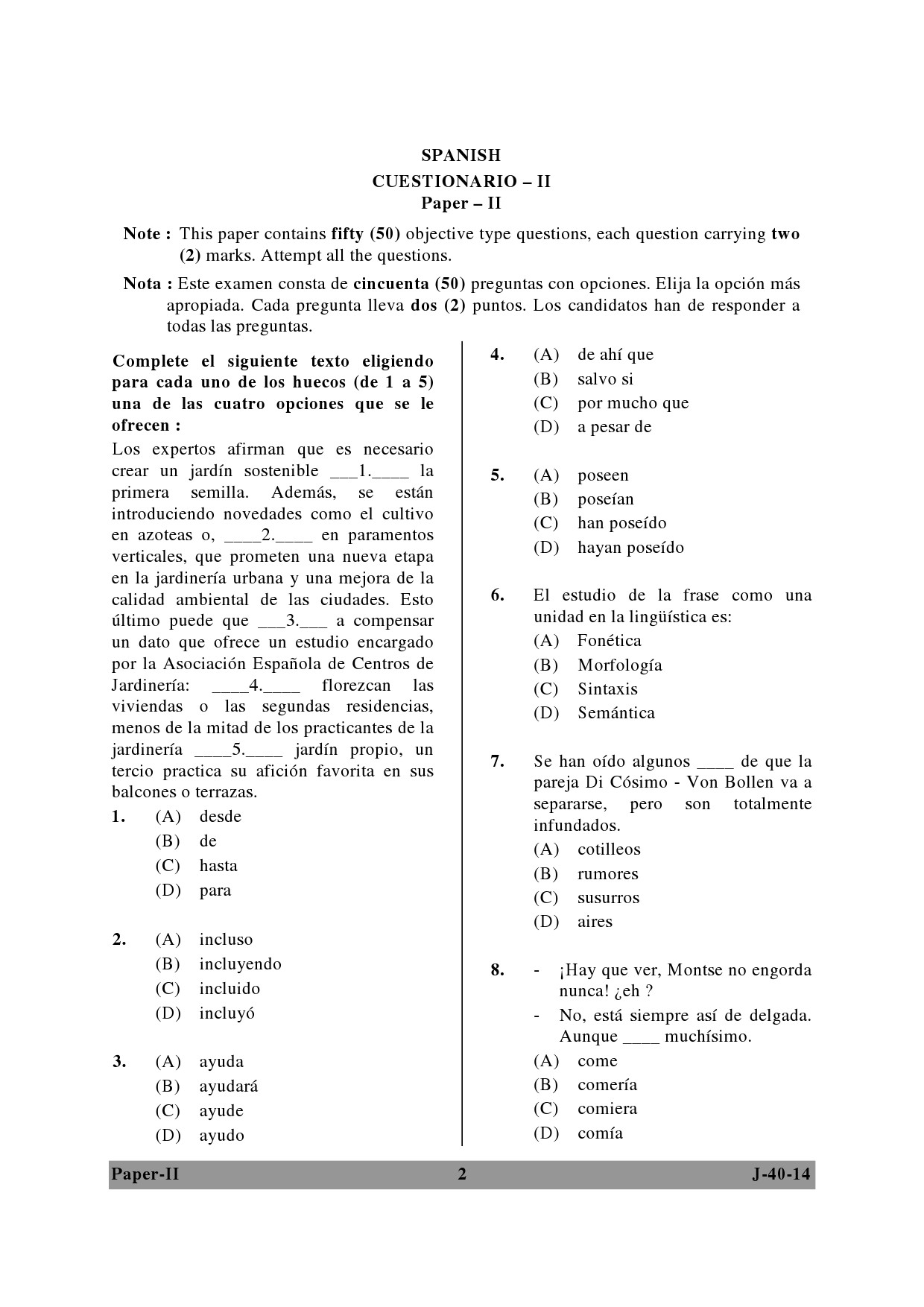 UGC NET Spanish Question Paper II June 2014 2