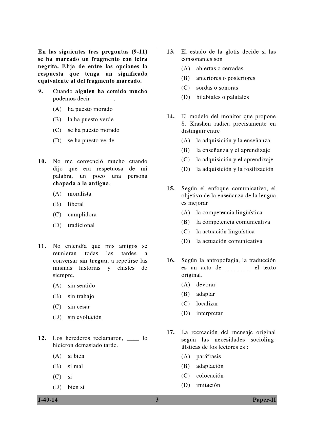 UGC NET Spanish Question Paper II June 2014 3