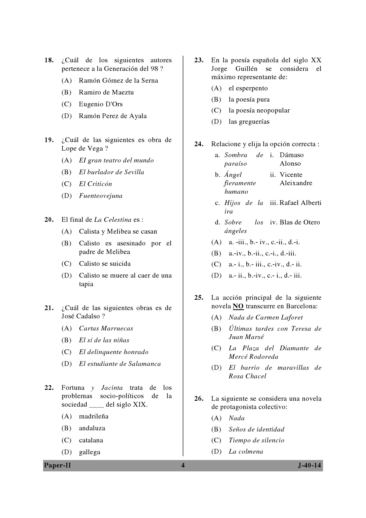 UGC NET Spanish Question Paper II June 2014 4