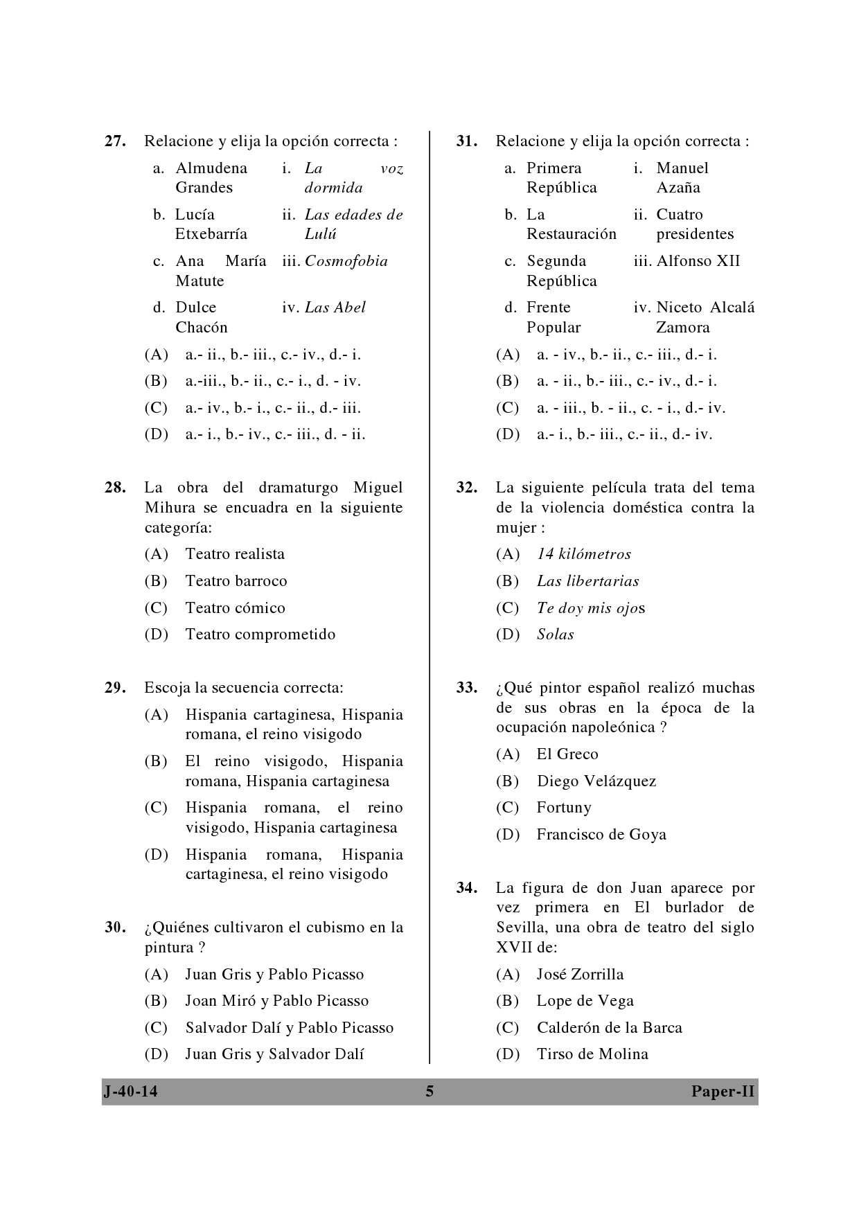 UGC NET Spanish Question Paper II June 2014 5