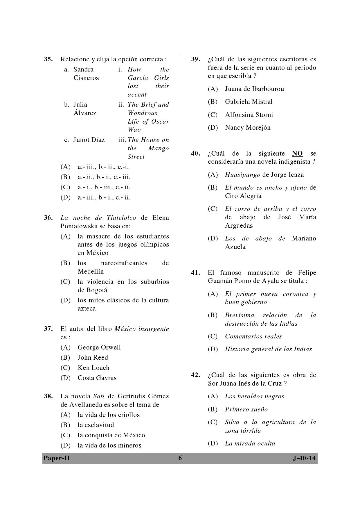 UGC NET Spanish Question Paper II June 2014 6