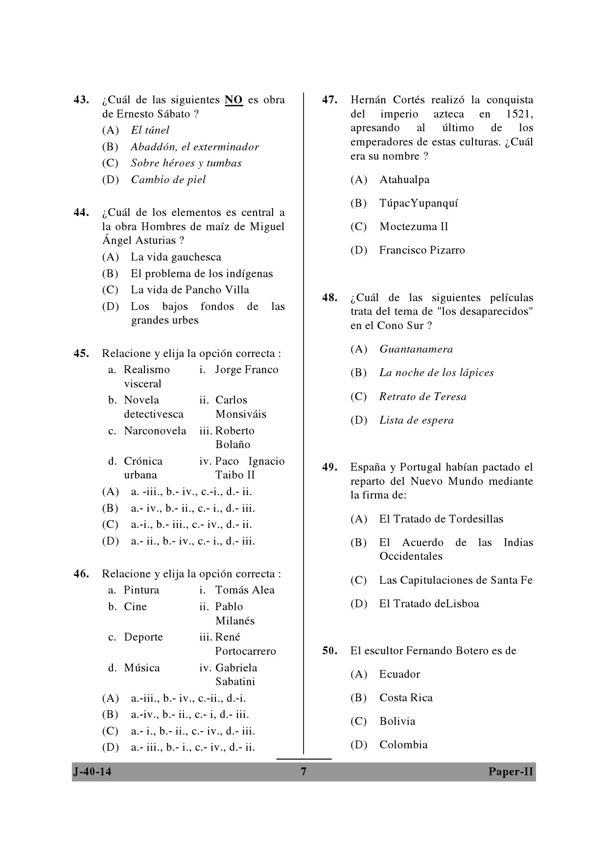 UGC NET Spanish Question Paper II June 2014 7