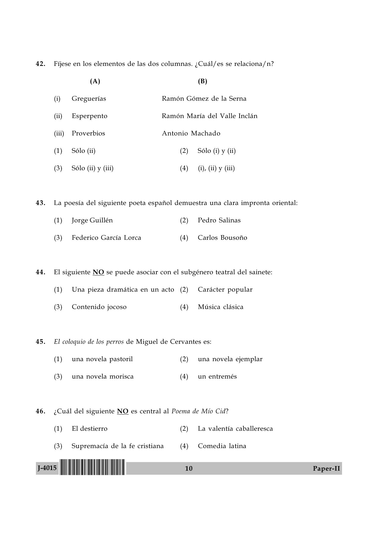 UGC NET Spanish Question Paper II June 2015 10