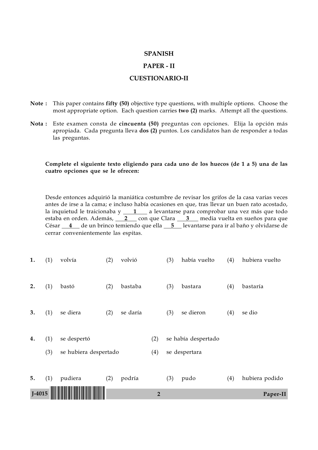 UGC NET Spanish Question Paper II June 2015 2