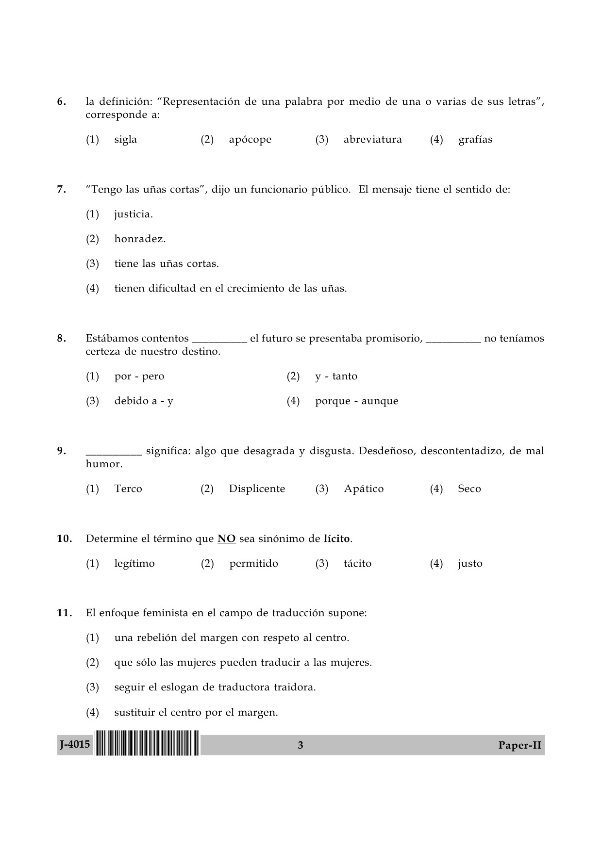 UGC NET Spanish Question Paper II June 2015 3