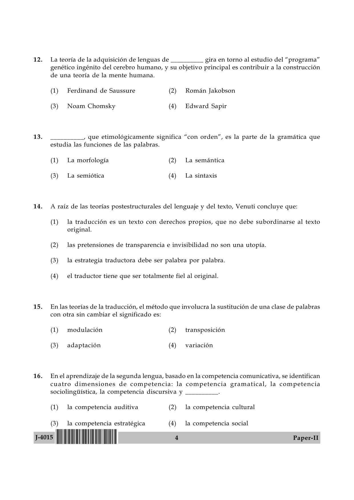 UGC NET Spanish Question Paper II June 2015 4