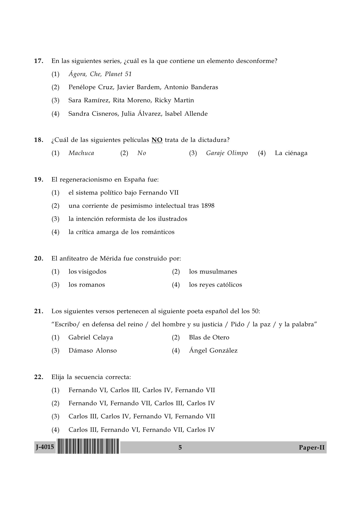 UGC NET Spanish Question Paper II June 2015 5