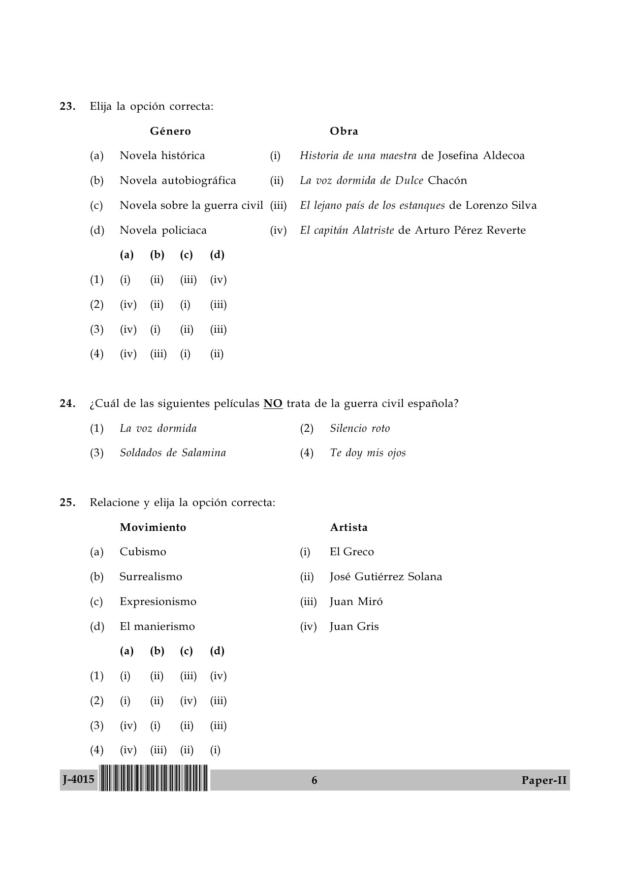 UGC NET Spanish Question Paper II June 2015 6