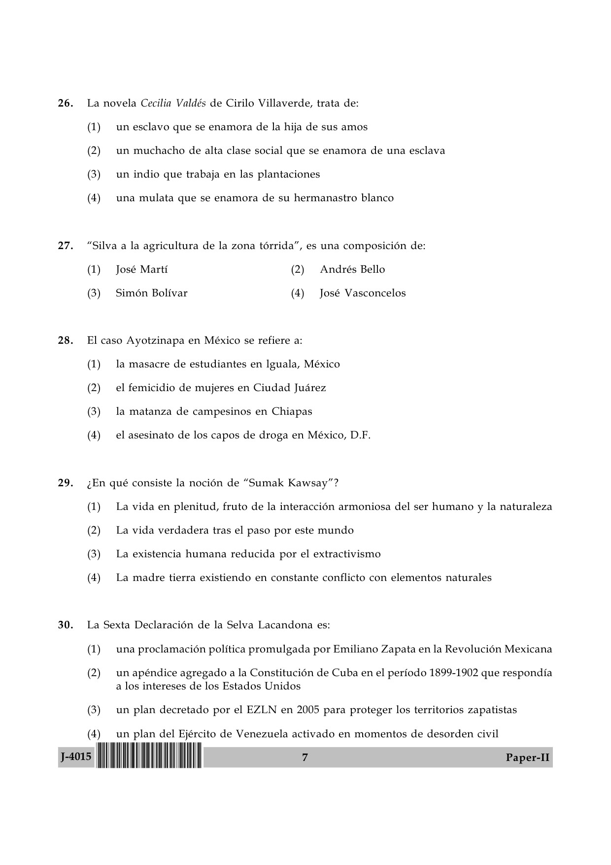 UGC NET Spanish Question Paper II June 2015 7