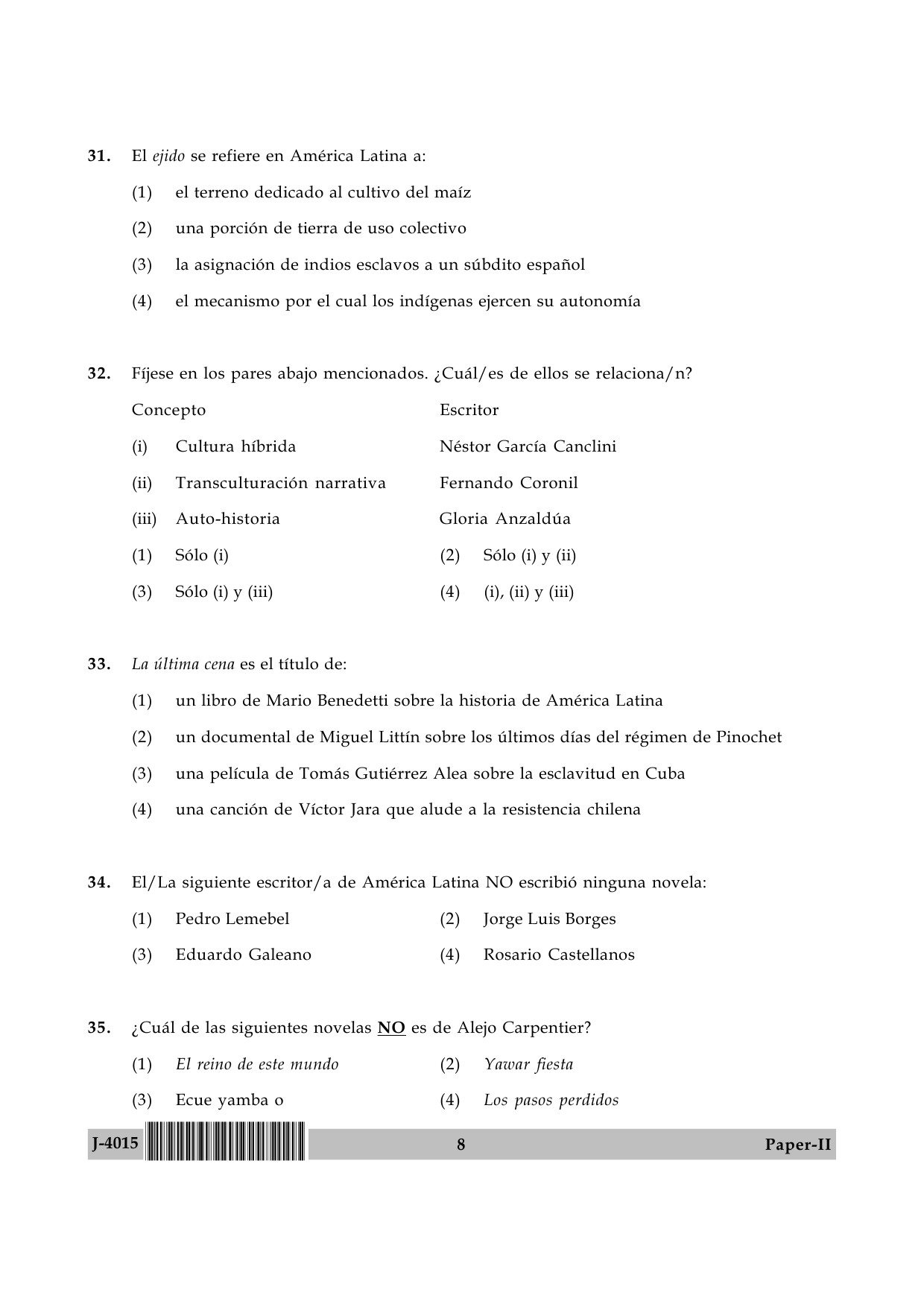 UGC NET Spanish Question Paper II June 2015 8