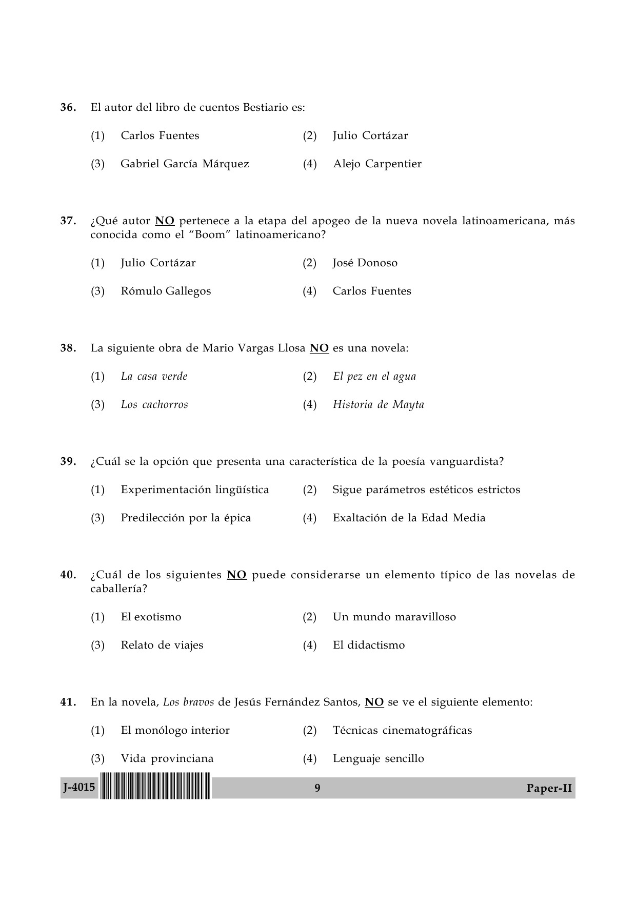 UGC NET Spanish Question Paper II June 2015 9