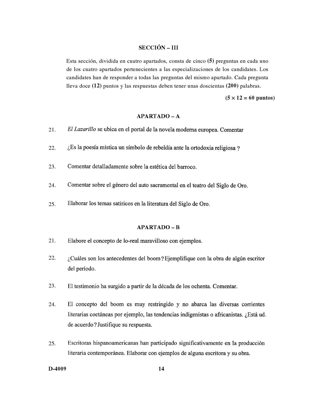 UGC NET Spanish Question Paper III December 2009 14