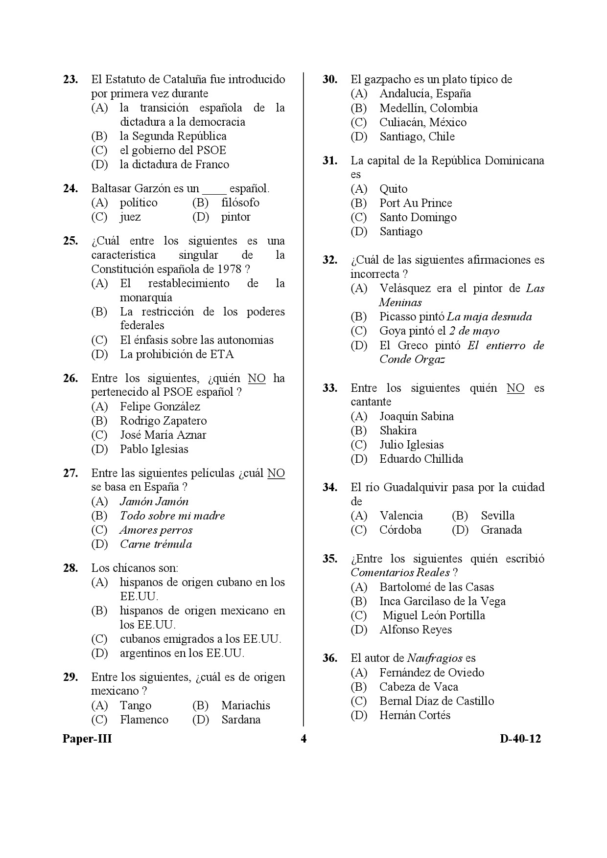 UGC NET Spanish Question Paper III December 2012 4