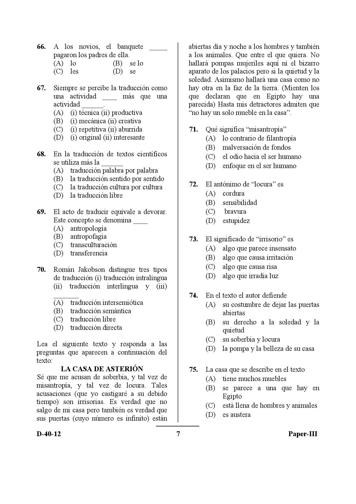 UGC NET Spanish Question Paper III December 2012 7