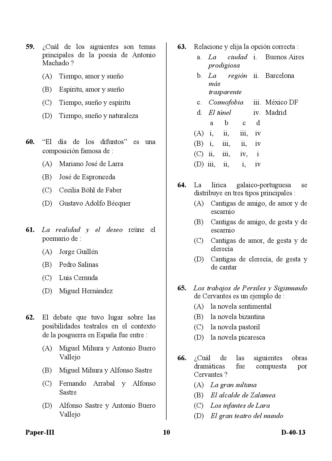 UGC NET Spanish Question Paper III December 2013 10