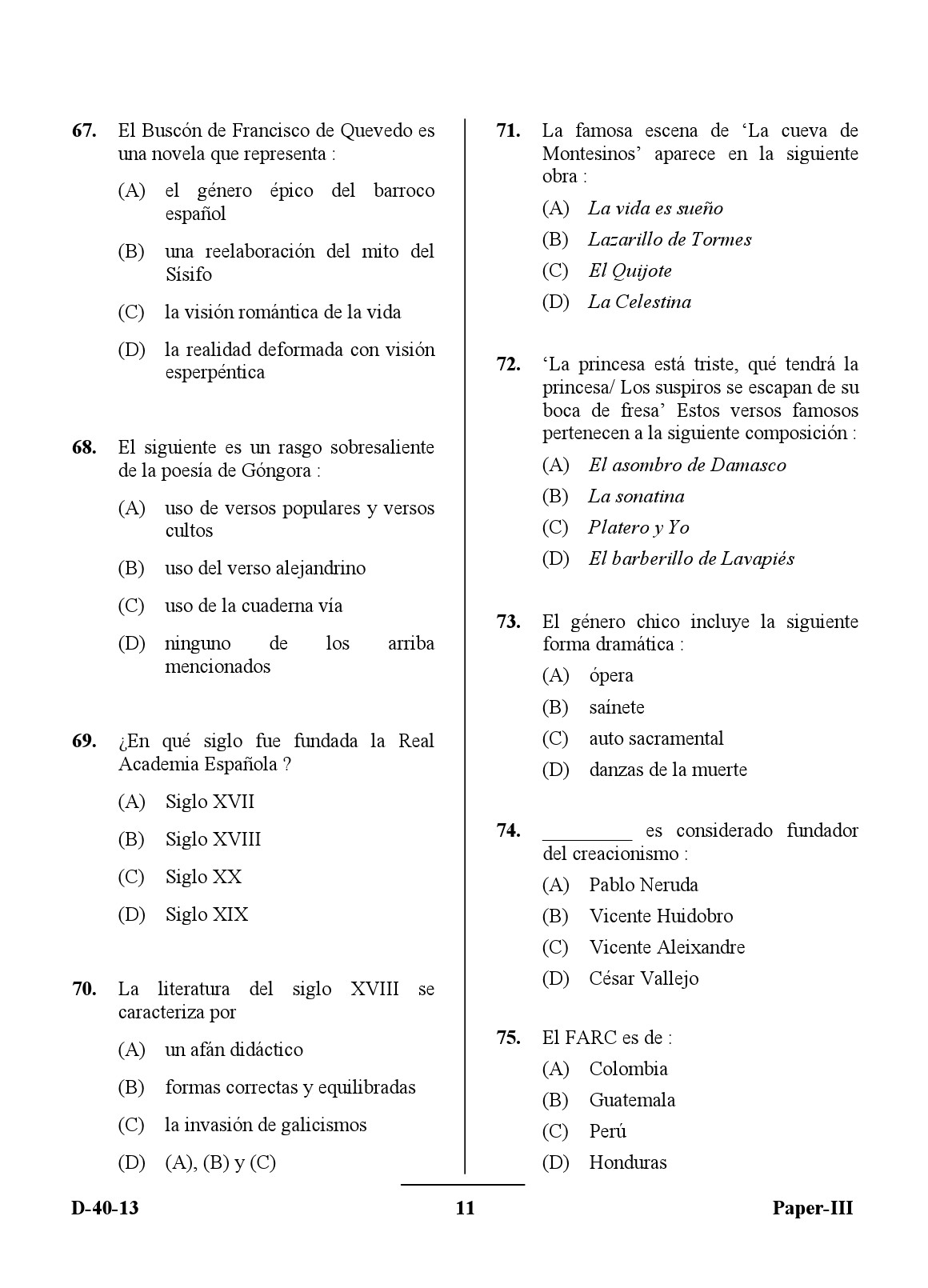 UGC NET Spanish Question Paper III December 2013 11