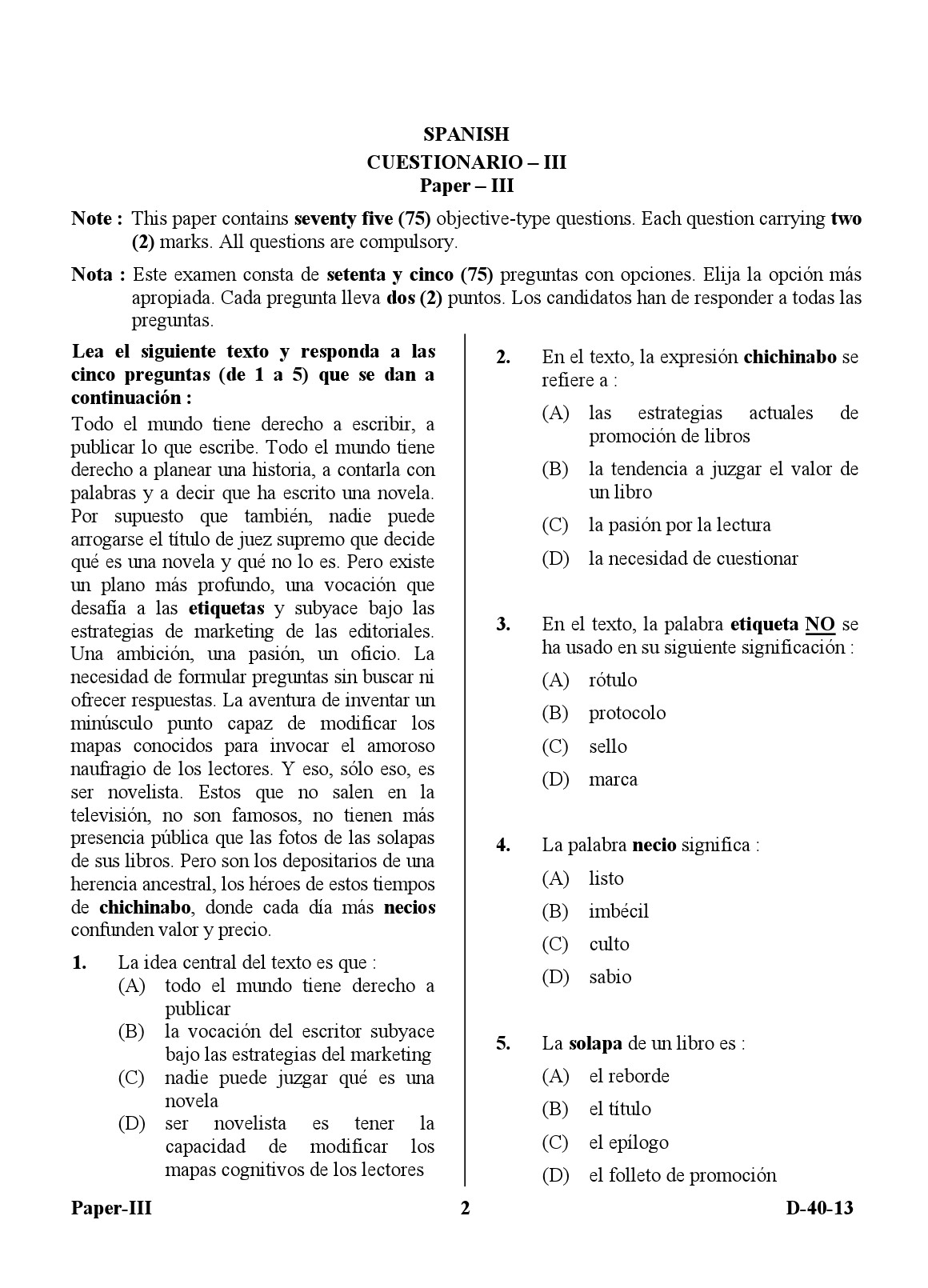 UGC NET Spanish Question Paper III December 2013 2