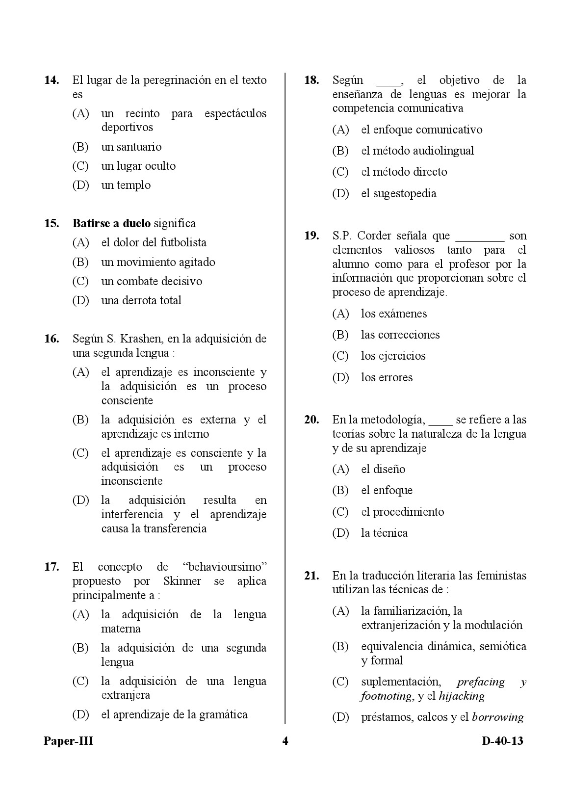 UGC NET Spanish Question Paper III December 2013 4