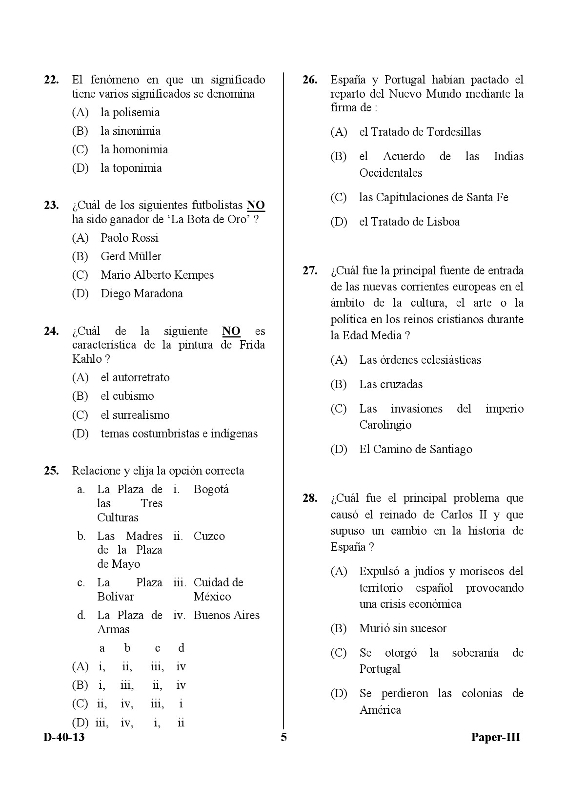 UGC NET Spanish Question Paper III December 2013 5