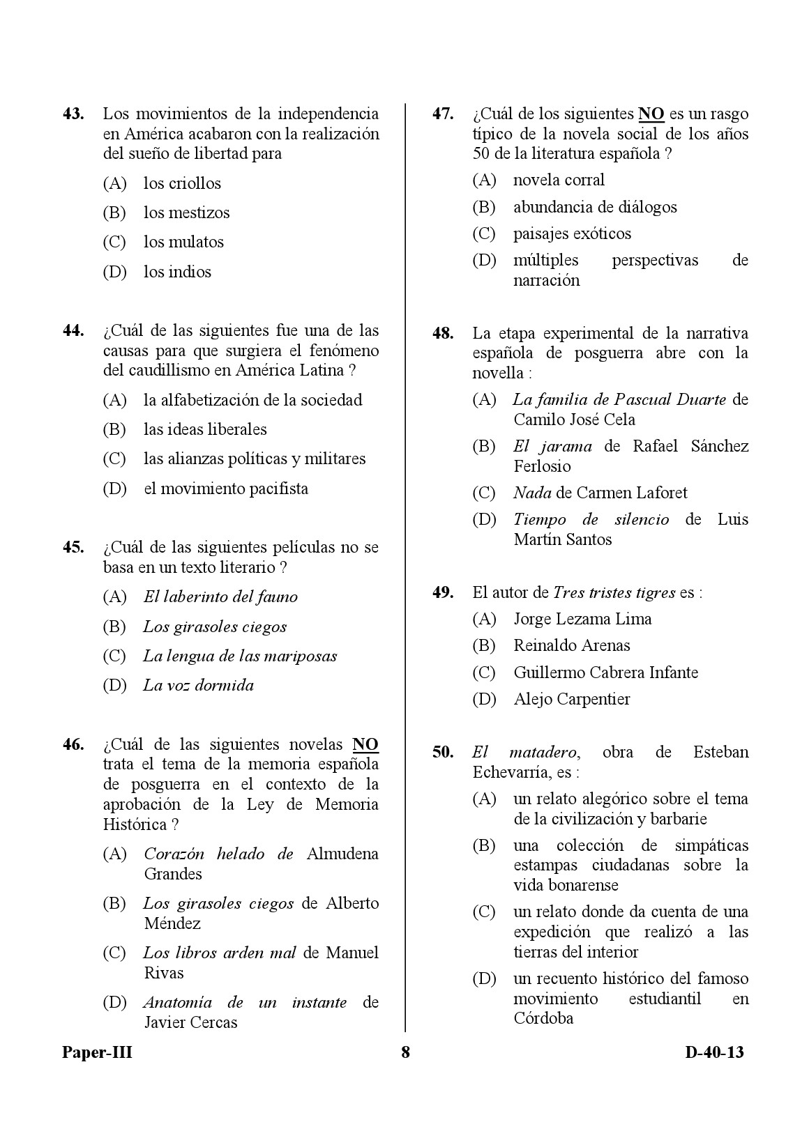 UGC NET Spanish Question Paper III December 2013 8