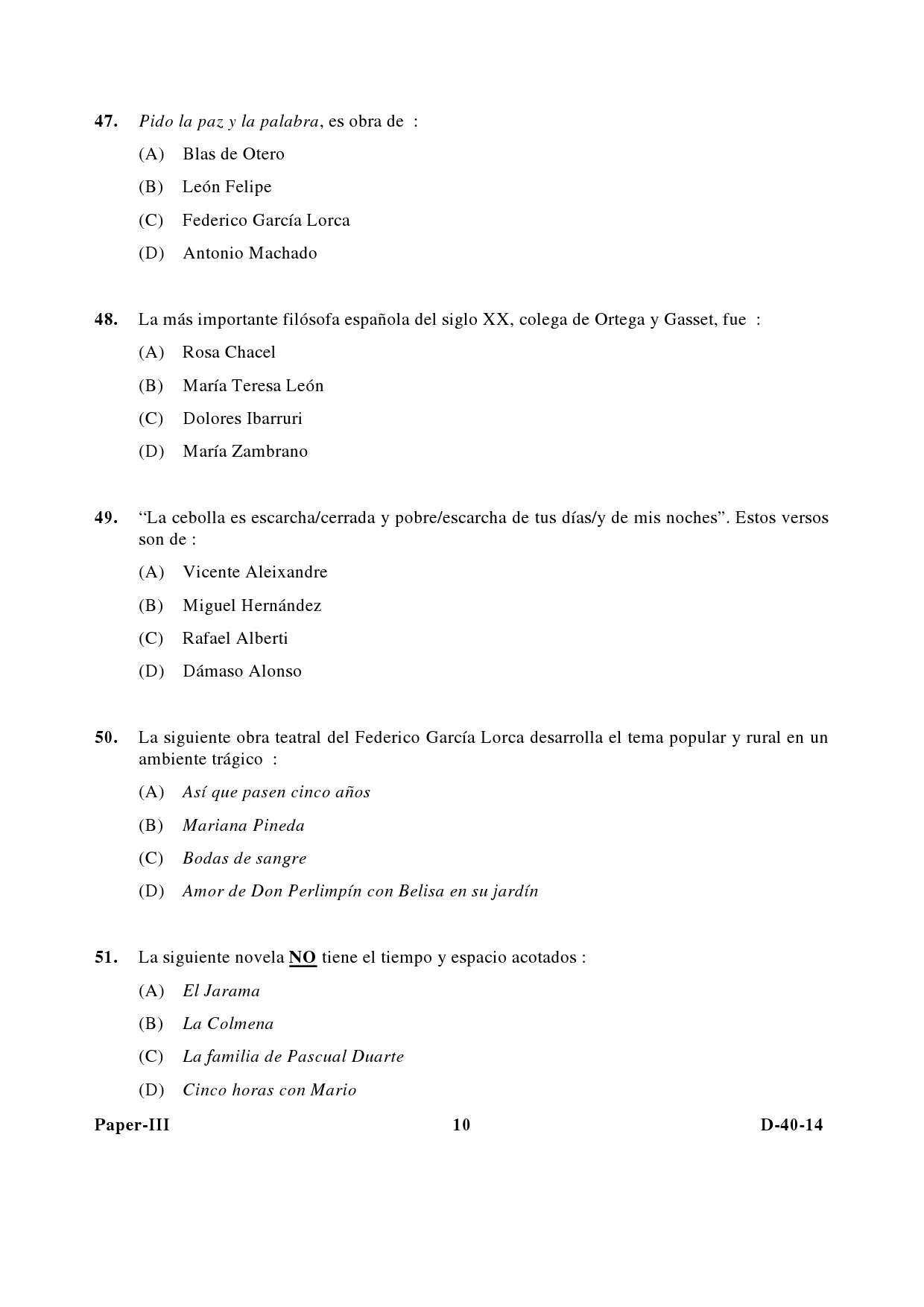 UGC NET Spanish Question Paper III December 2014 10