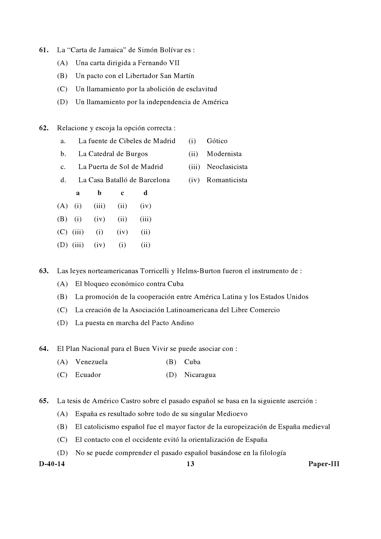 UGC NET Spanish Question Paper III December 2014 13