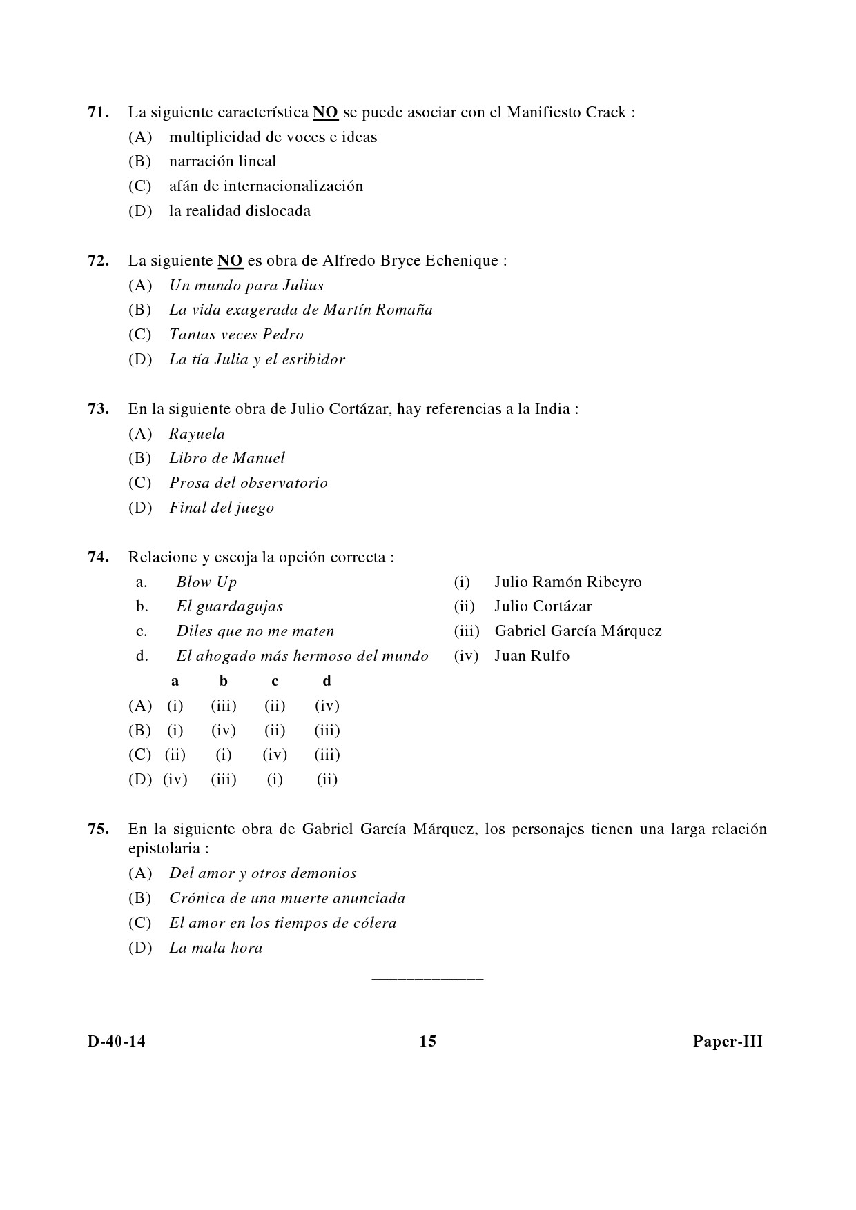 UGC NET Spanish Question Paper III December 2014 15