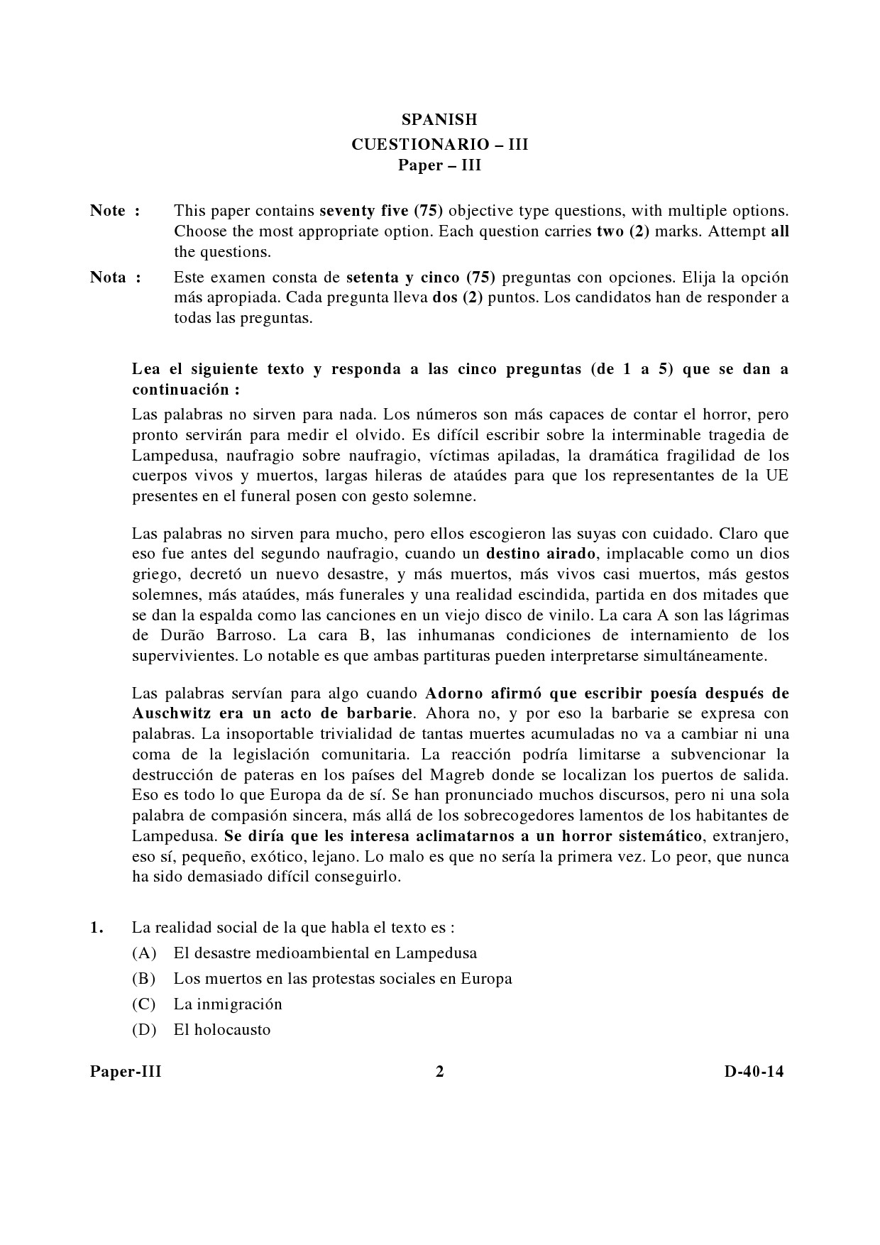 UGC NET Spanish Question Paper III December 2014 2