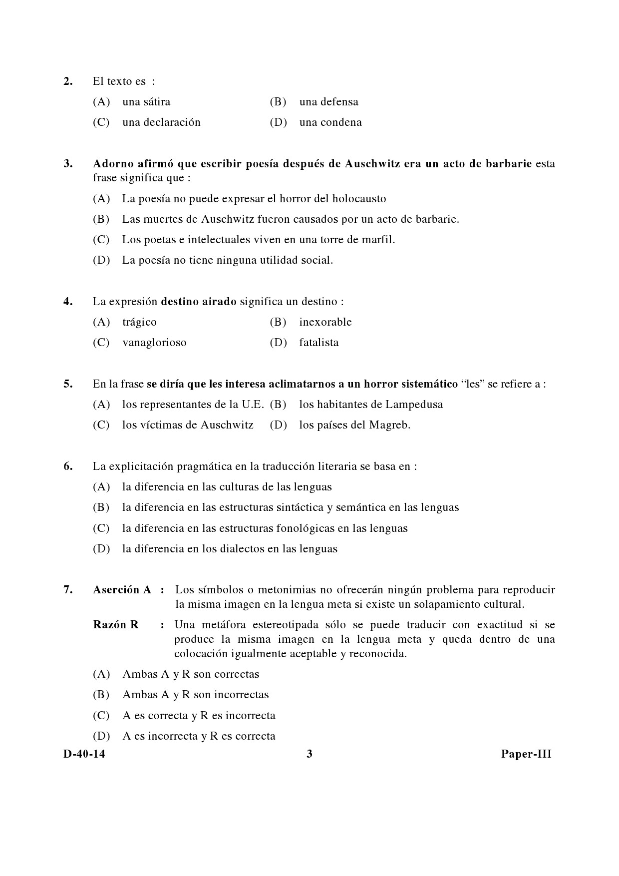 UGC NET Spanish Question Paper III December 2014 3