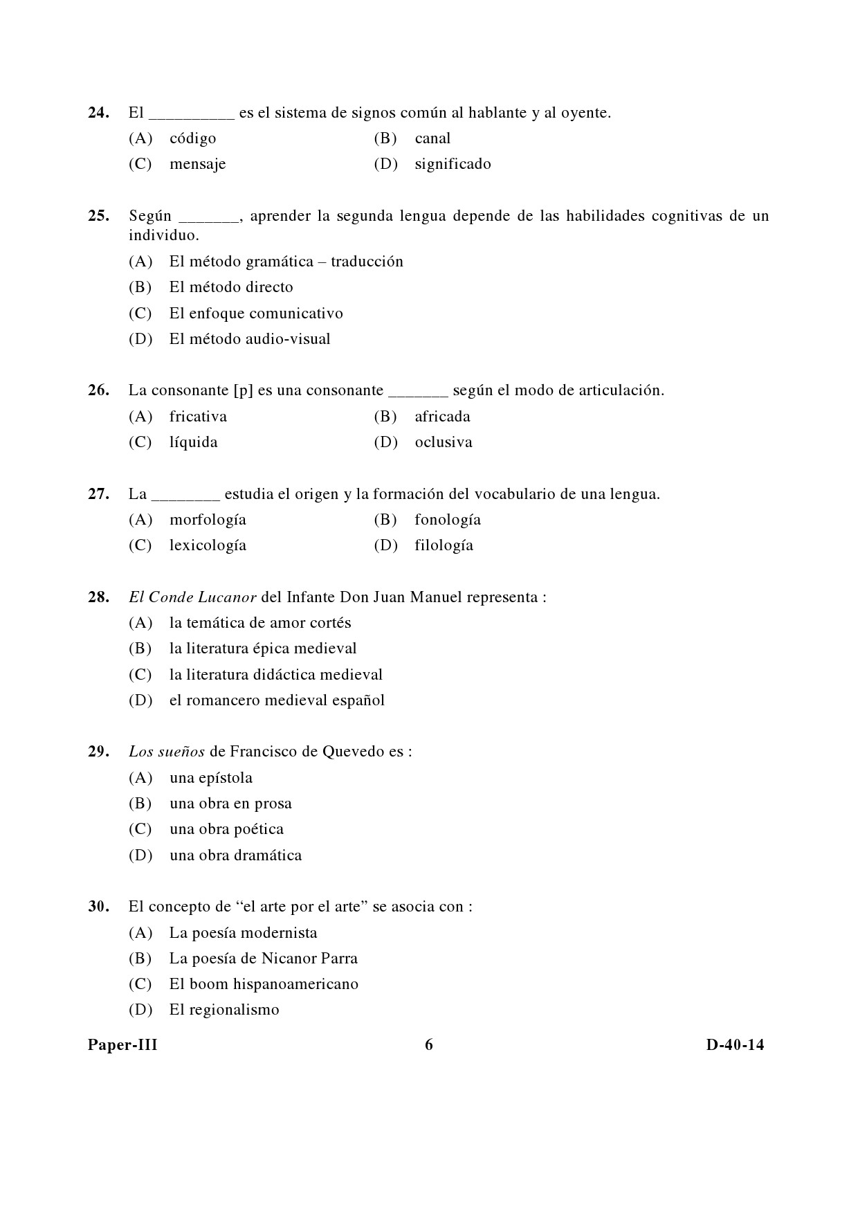 UGC NET Spanish Question Paper III December 2014 6