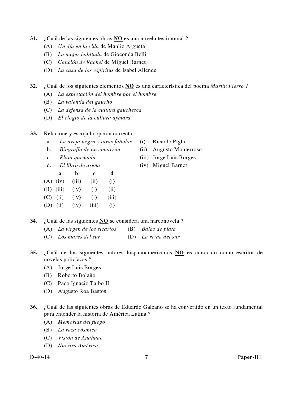 UGC NET Spanish Question Paper III December 2014 7