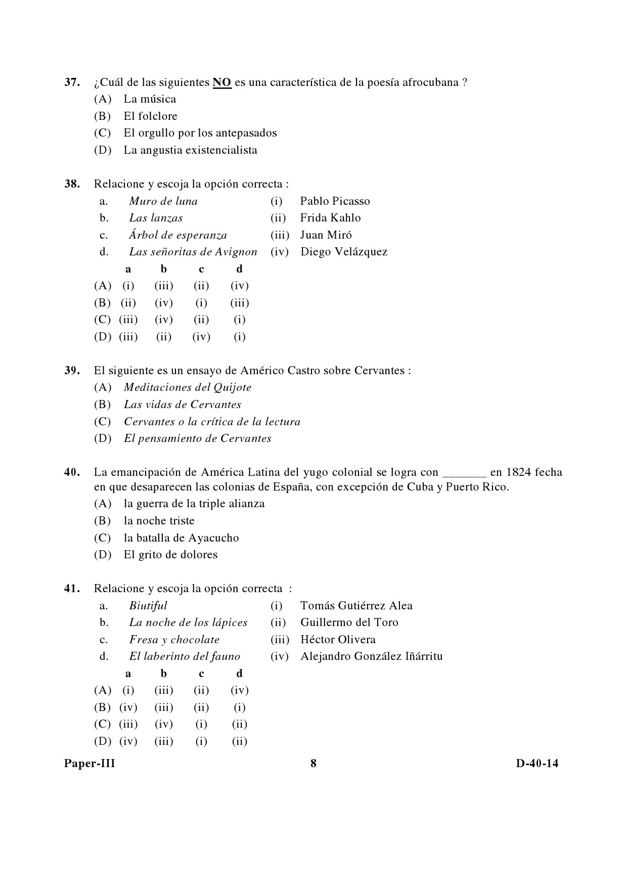 UGC NET Spanish Question Paper III December 2014 8