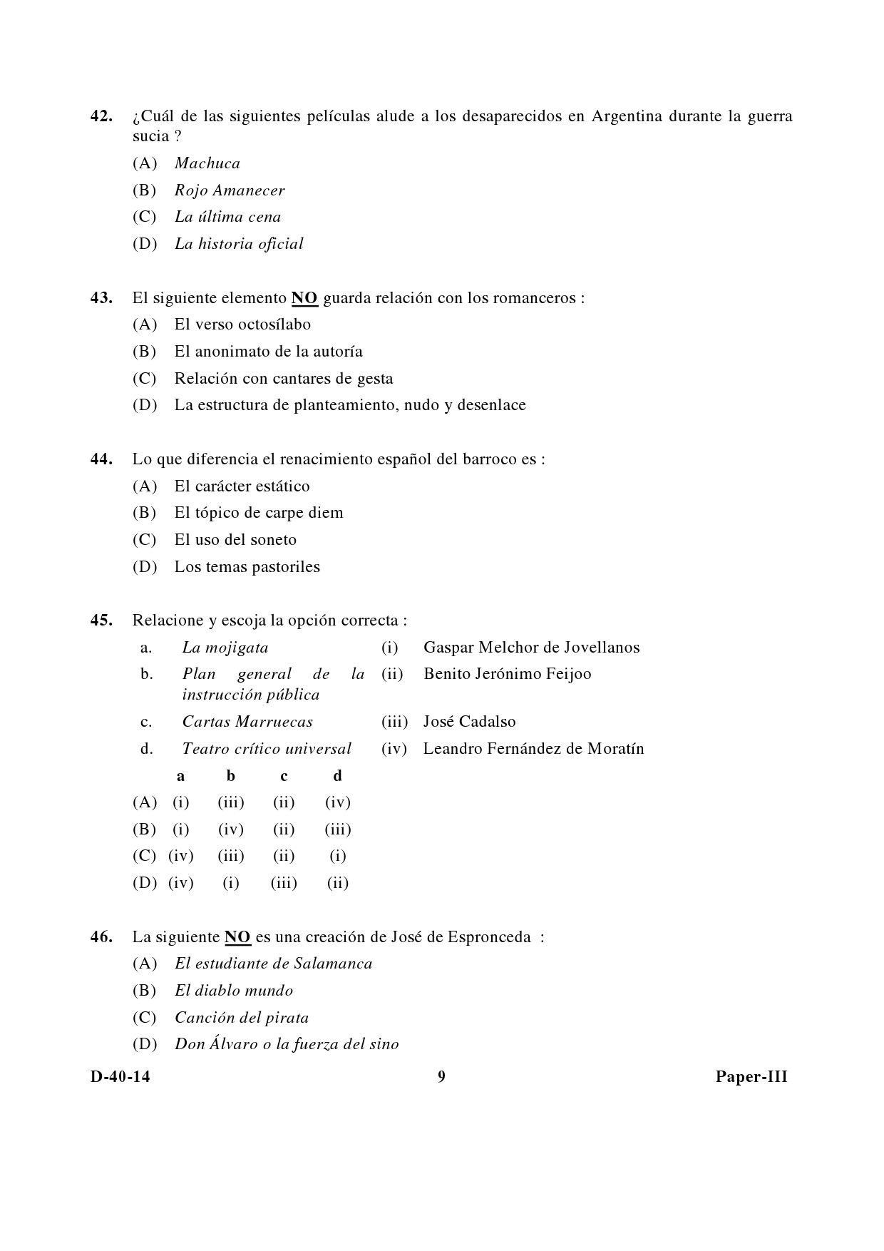 UGC NET Spanish Question Paper III December 2014 9