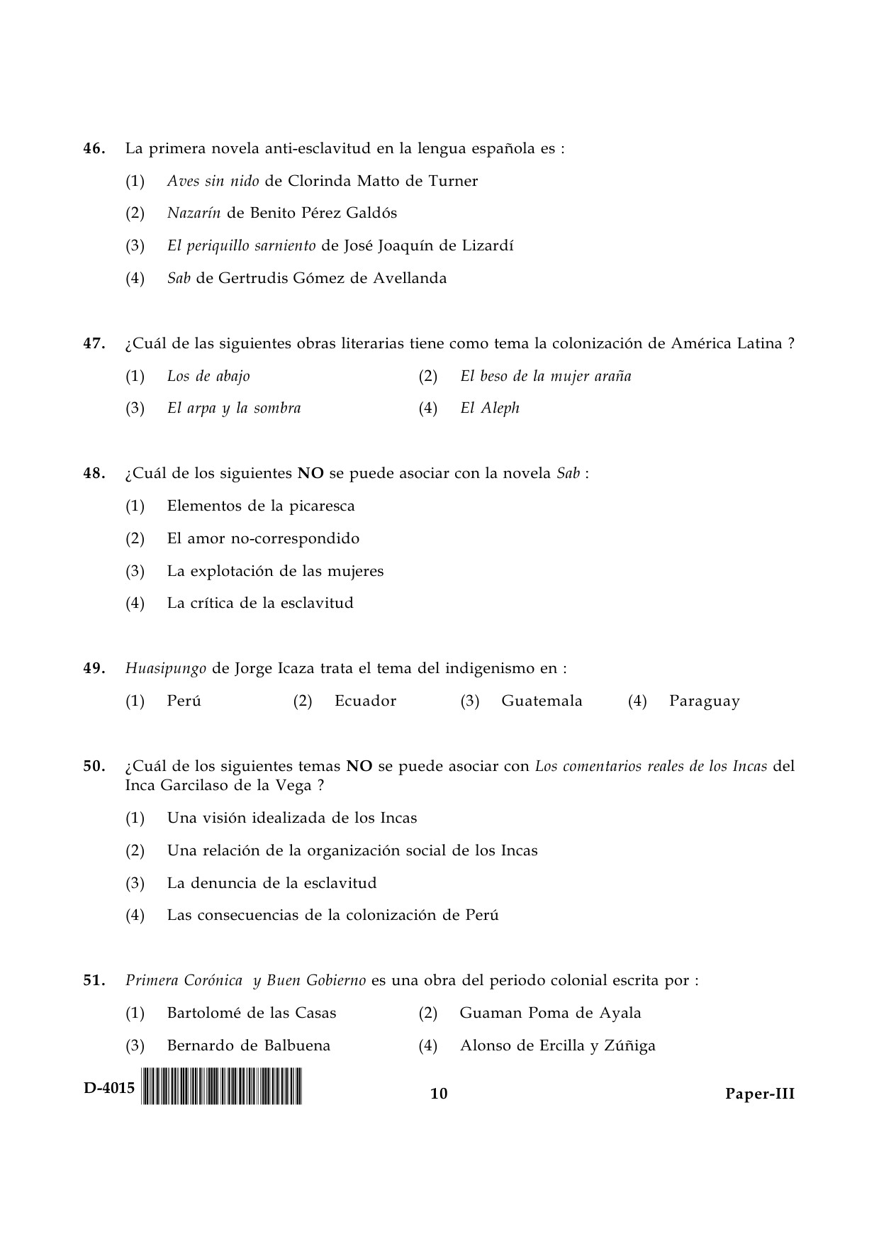 UGC NET Spanish Question Paper III December 2015 10