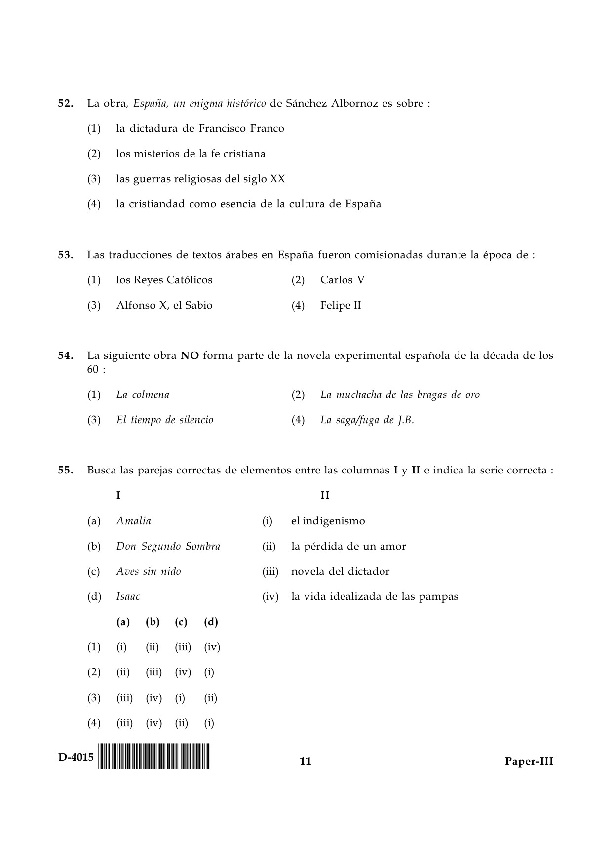 UGC NET Spanish Question Paper III December 2015 11