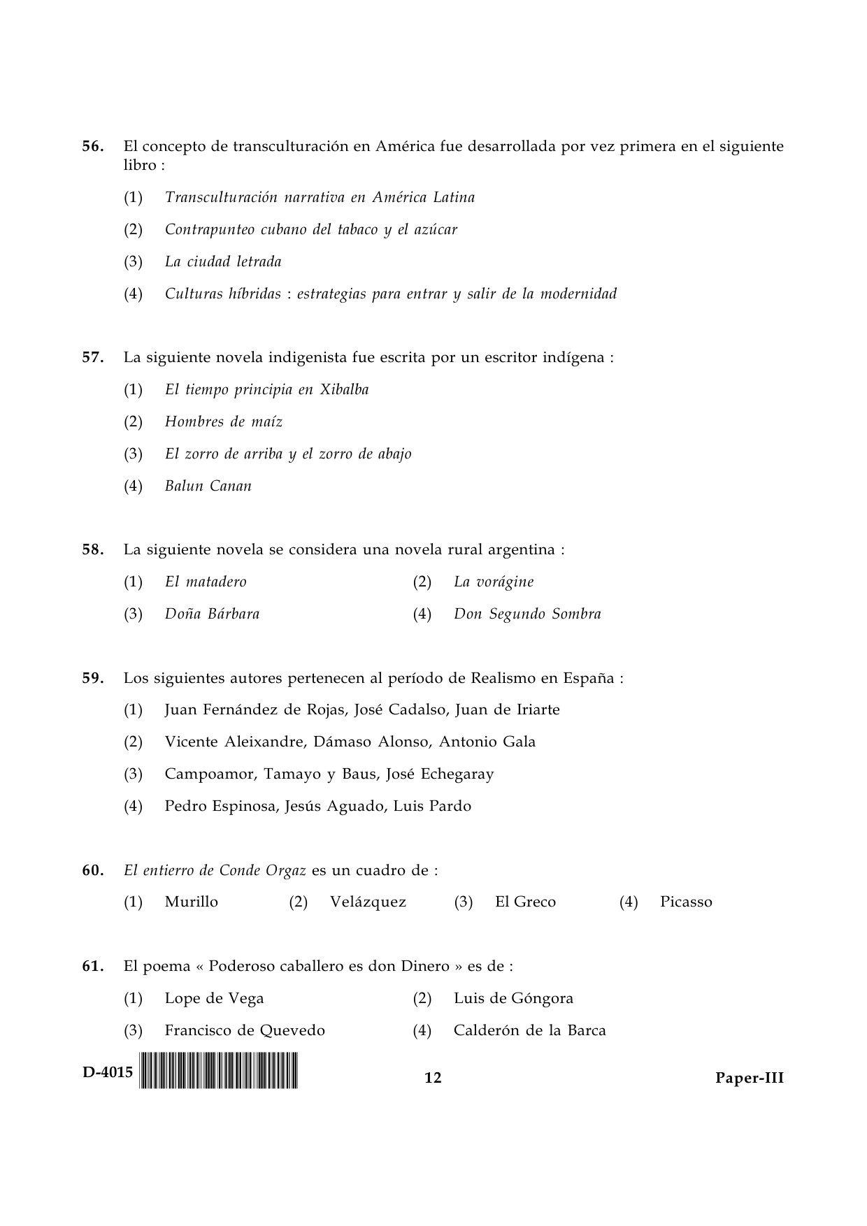 UGC NET Spanish Question Paper III December 2015 12