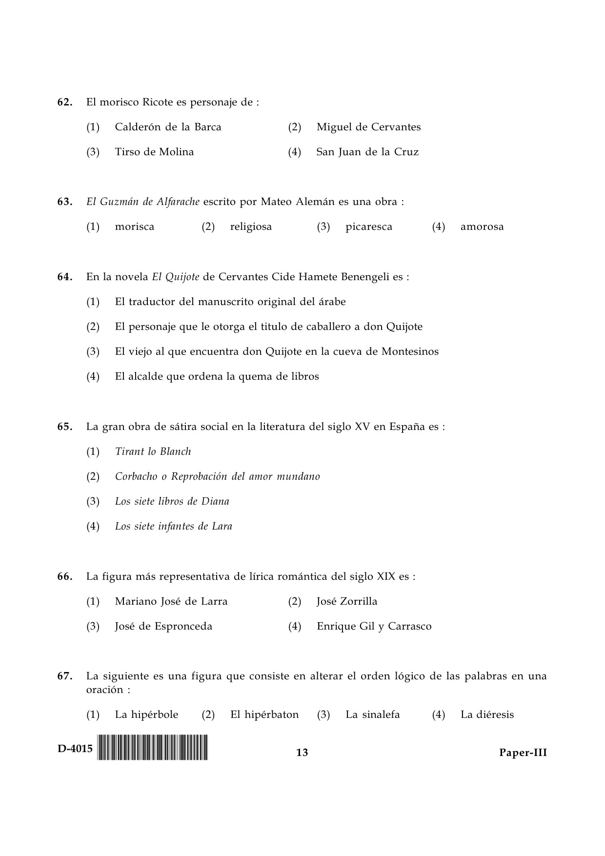 UGC NET Spanish Question Paper III December 2015 13