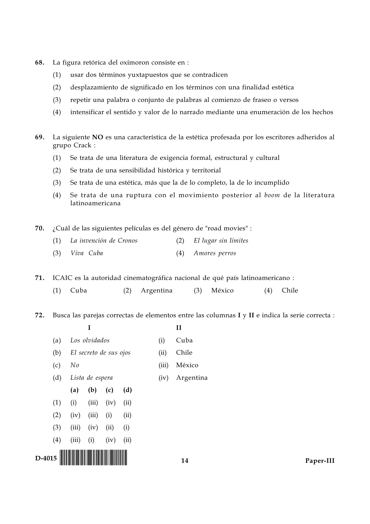 UGC NET Spanish Question Paper III December 2015 14