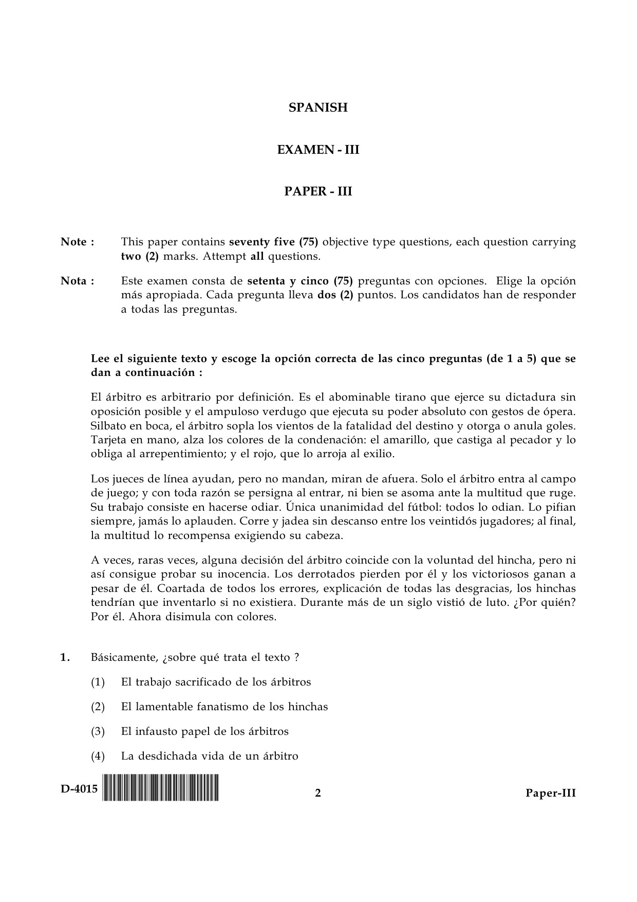 UGC NET Spanish Question Paper III December 2015 2