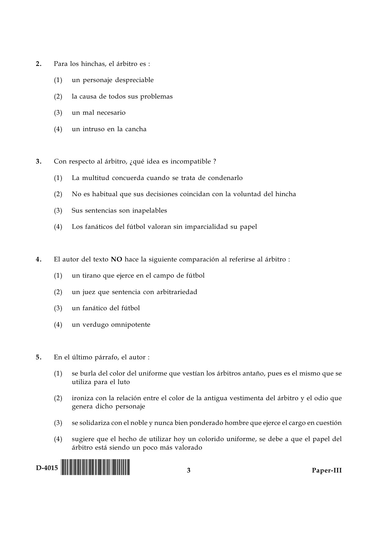 UGC NET Spanish Question Paper III December 2015 3