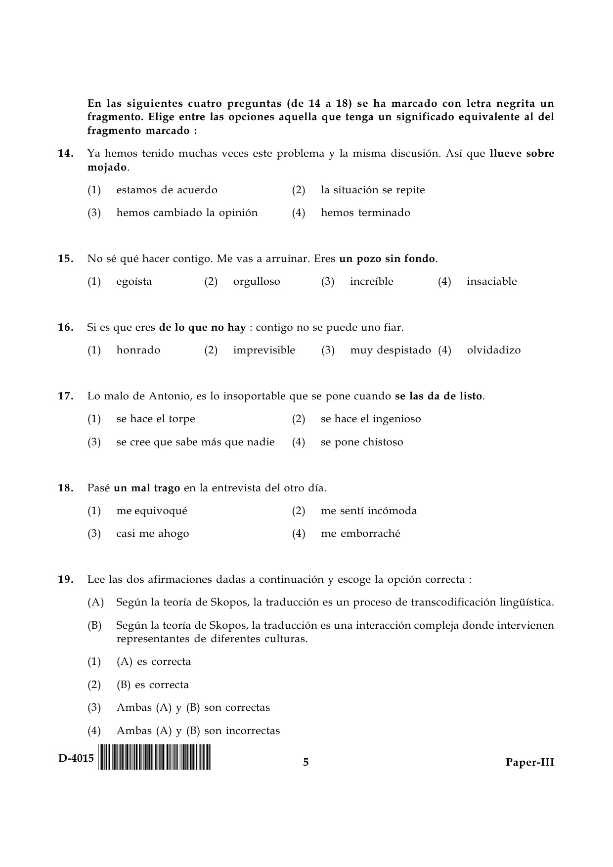 UGC NET Spanish Question Paper III December 2015 5